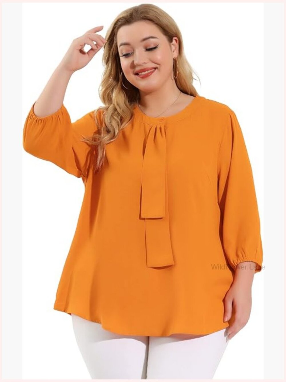 Women's Plus Size Chiffon Blouse with Ruffle Keyhole Neck